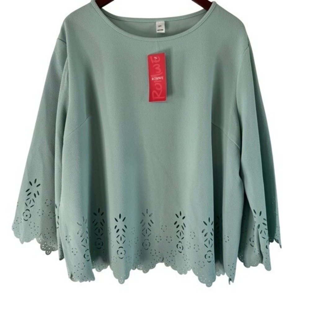 Laser Cut Blouse Womens 3XL Plus‎ Size Top 3/4 Sleeve Mint Green